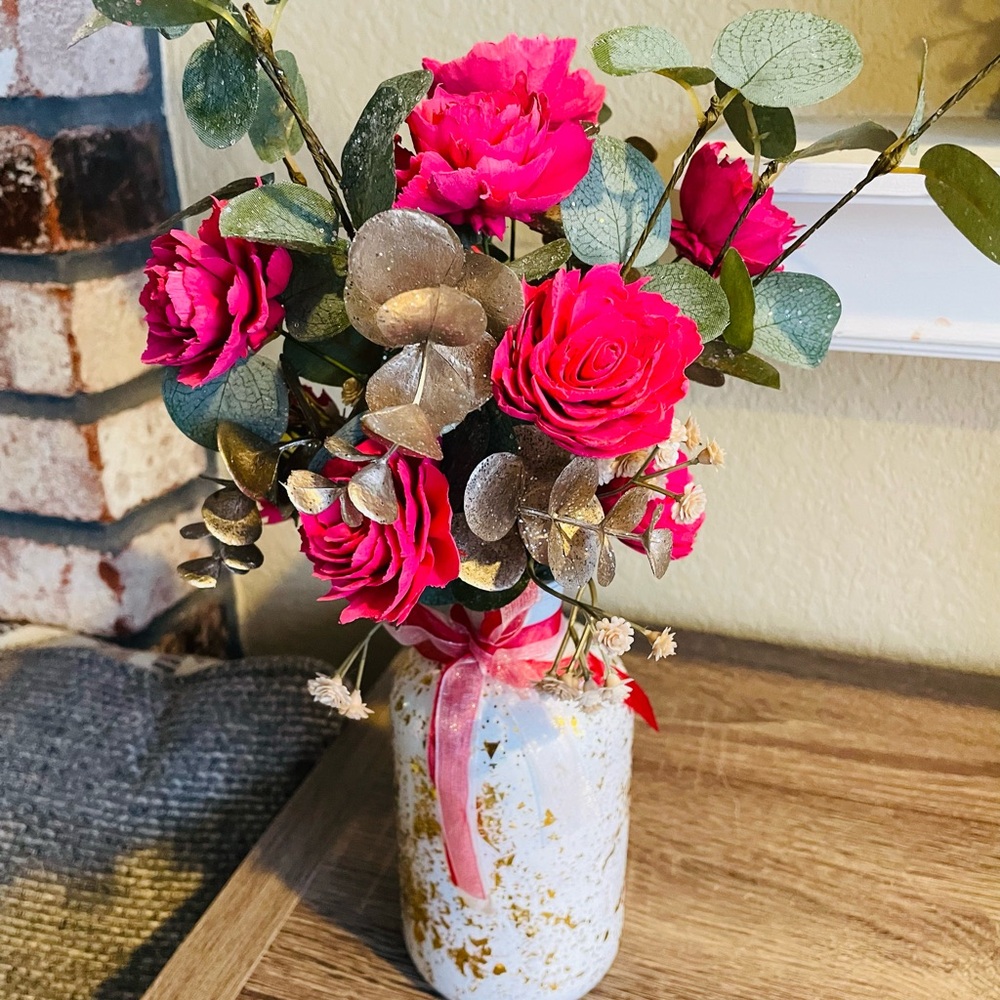 Vibrant Pink and Green Faux Floral Arrangement